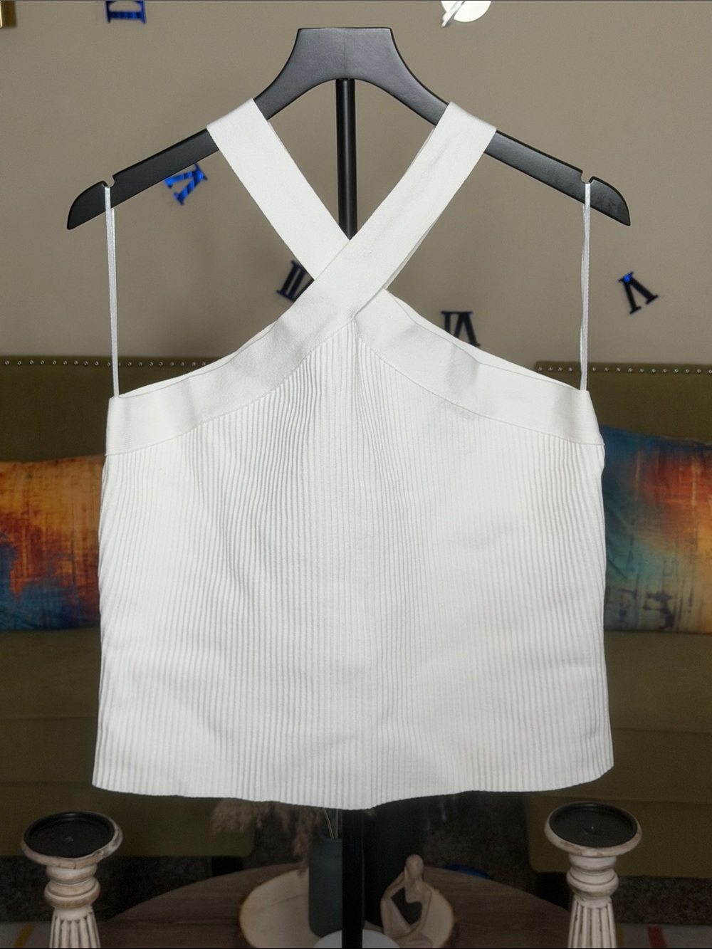 Rachel Zoe White Ribbed Cross-Back Tank